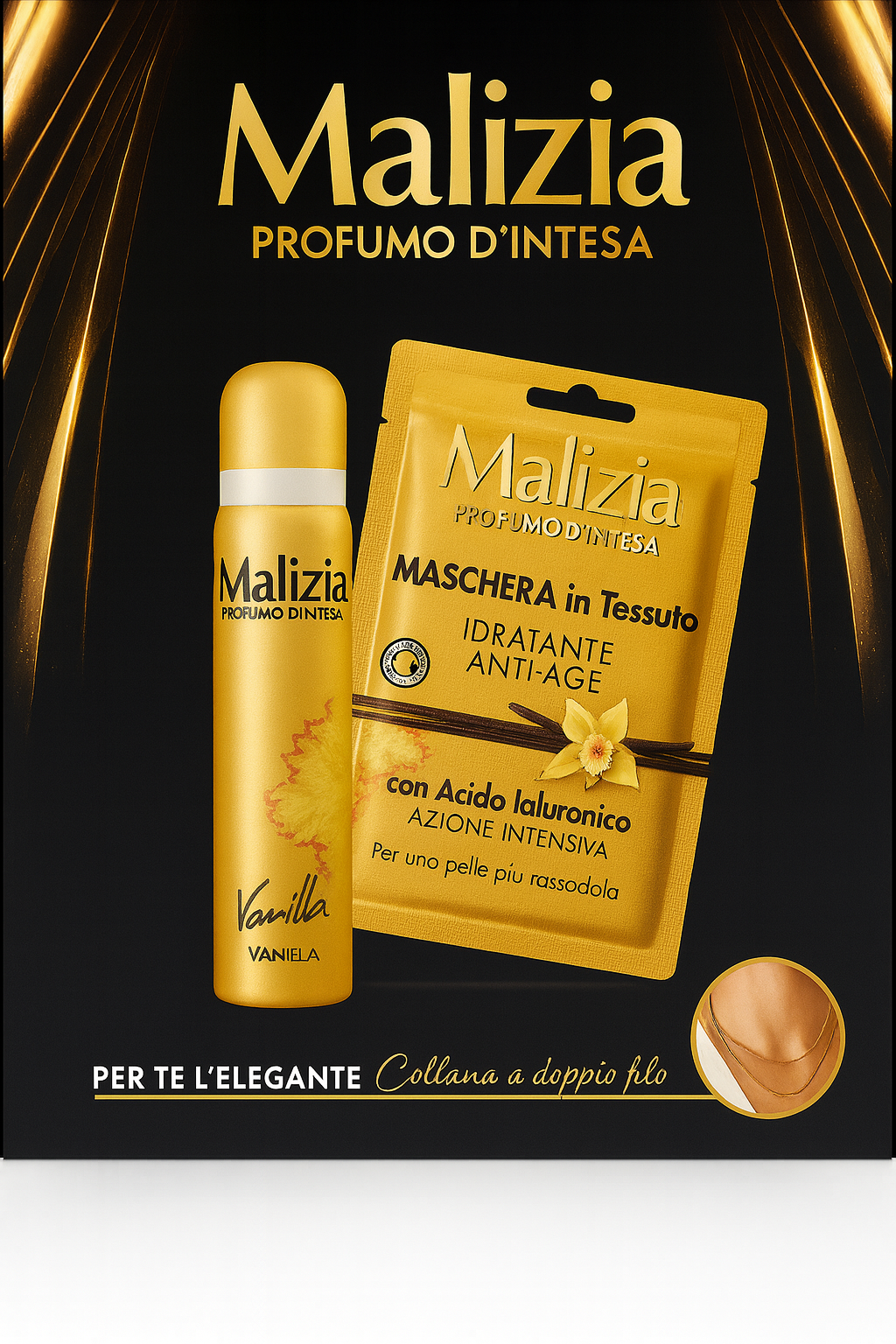 Malizia Profumo d’Intesa Vanilla – Coffret regalo con profumo, maschera viso e collana