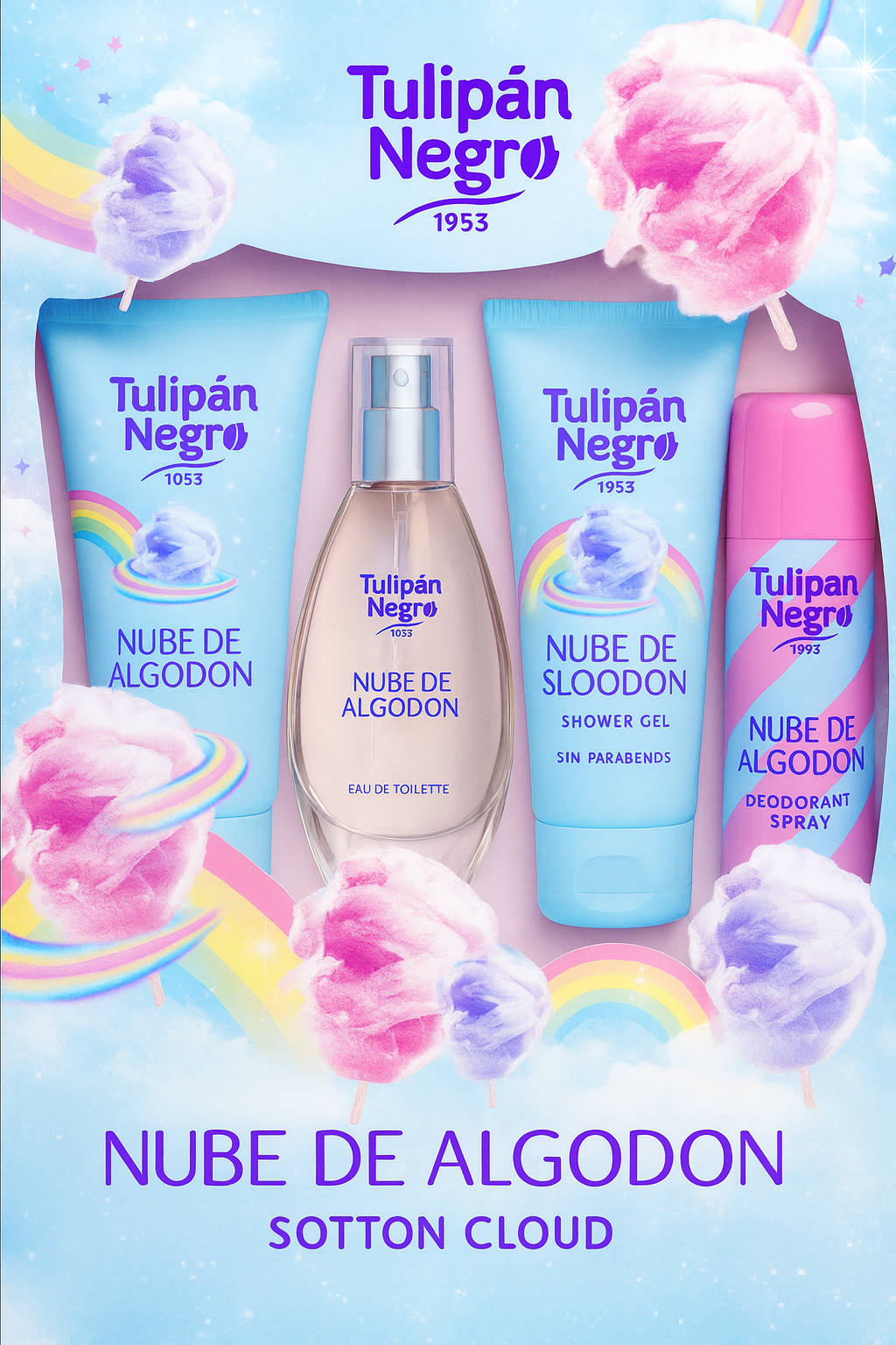 Tulipán Negro Nube de Algodón – Coffret con Lozione Corpo, Colonia, Gel Doccia e Deodorante