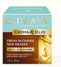 CLINIANS Crema Nutriente Non Grassa, Crema&Olio con olio di argan 50 ml