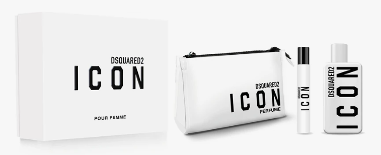 Dsquared2 Icon Pour Femme Coffret – Eau de Parfum 100 ml + Travel Spray 10 ml + Pochette