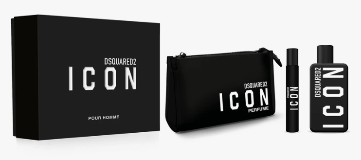 Dsquared2 Icon Pour Homme Coffret – Eau de Parfum 100 ml + Travel Spray 10 ml + Pochette
