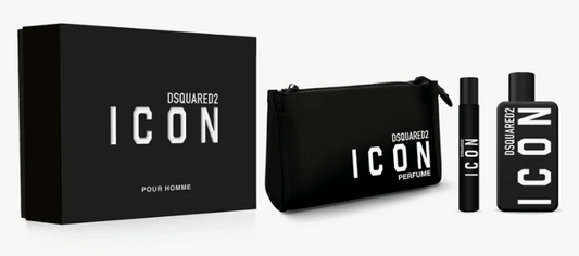 Dsquared2 Icon Pour Homme Coffret – Eau de Parfum 100 ml + Travel Spray 10 ml + Pochette