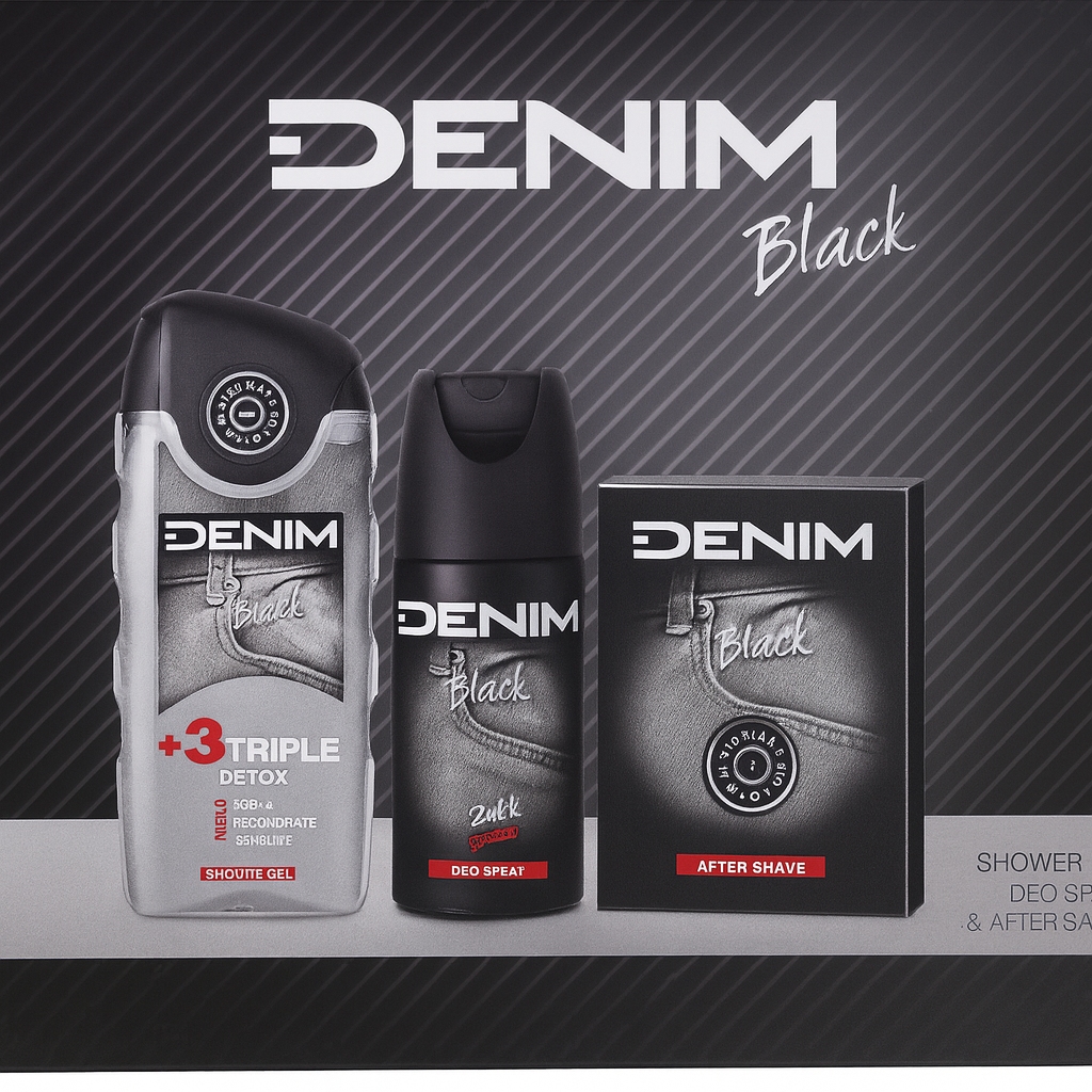 Denim Black – Coffret Uomo con Deodorante, Gel Doccia e Lozione Dopobarba